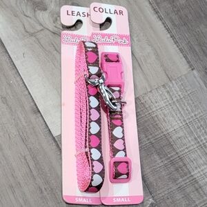 Dog Collar and Leash Set in Pink Heart Pattern